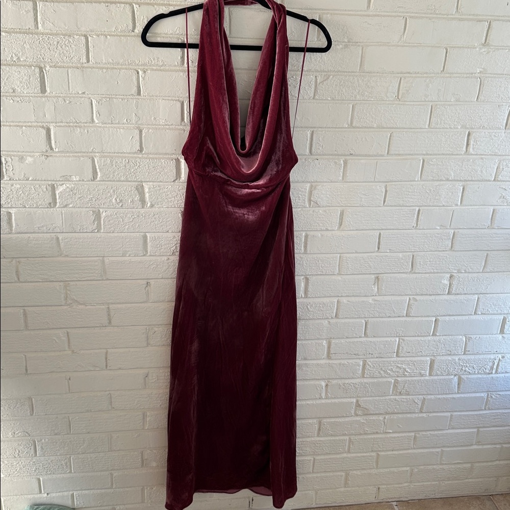 NWOT Zara Raspberry Pink Velvet Maxi Dress Halter Neck Open Back Size XS - Picture 8 of 9